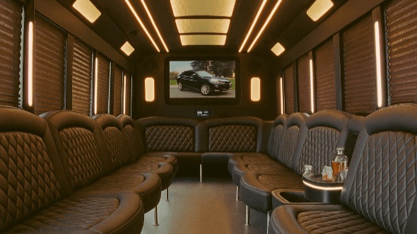 Interior of Warren Party Bus Company's 30 Passenger Party Bus in Troy
