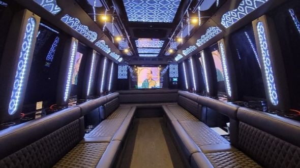 Interior of Warren Party Bus Company's 40 Passenger Party Bus in Pontiac