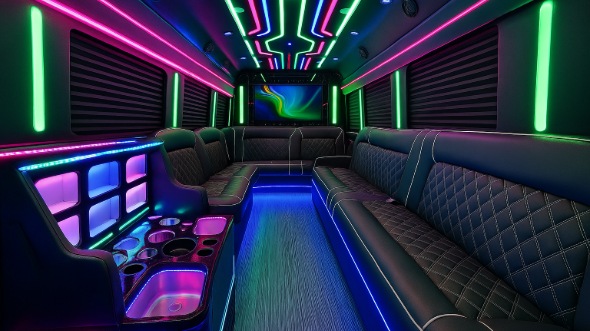 Interior of Warren Party Bus Company's 40 Passenger Party Bus in Sterling Heights