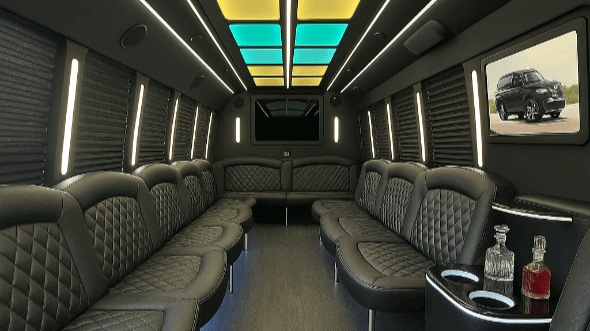 Interior of Warren Party Bus Company's 50 Passenger Party Bus in Pontiac