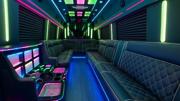 Interior of Warren Party Bus Company's 50 Passenger Party Bus in Royal Oak